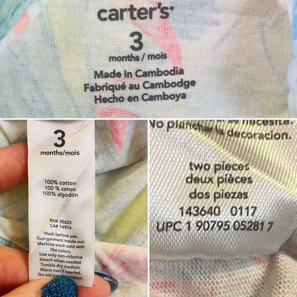 Carters Sleeveless One Piece Tropical Floral Romper for Baby 3M Cotton - Picture 6 of 7